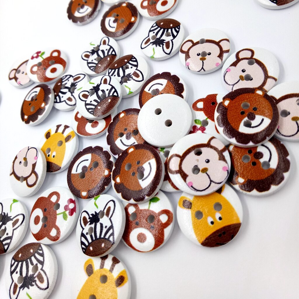 50Pcs Painted Cartoon Dier Houten Knopen Naaien Ambachten Voor Kinderen 20 Mm