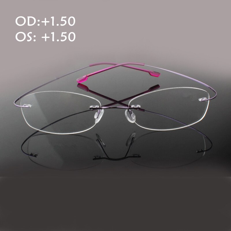 Rimelss Edelstahl flexibel Brillen Rezept Brillen Presbyopie Hyperopie Weit-kurzsichtig Lesebrille Festigkeit: Violett Plus 150