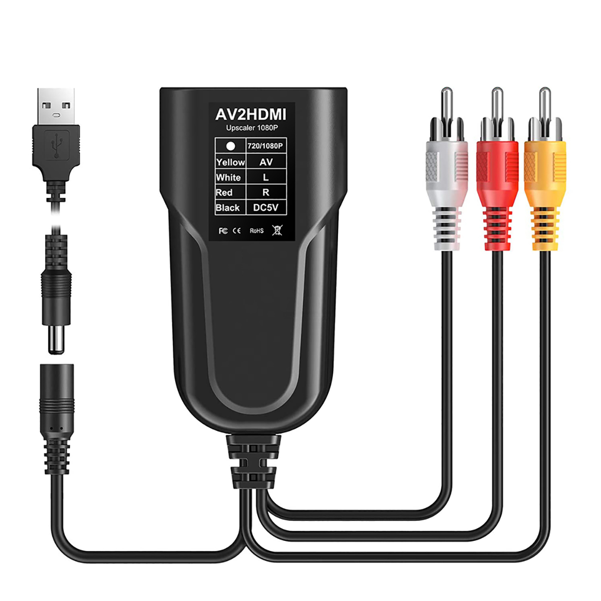 AV-zu-HDMI-Videokonverter, Mini-HDMI-Konverter, Mini-RCA, AV/CVSB L/R, 1080p-Video, HDMI2AV, unterstützt NTSC Kumpel