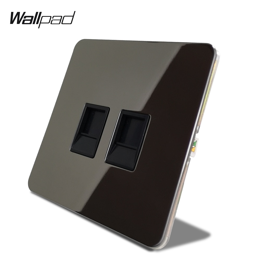 Wallpad Black Nickel Double PC Internet Socket 2x Computer Port RJ45 Data Outlet Stainless Steel Panel