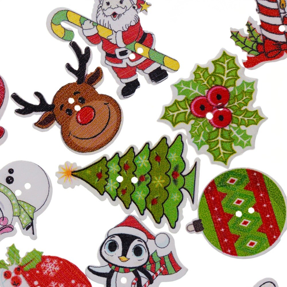 50 stk tilfældigt blandet træknap julemønster scrapbog dekorative knapper til kluddekoration års produkt  #287509