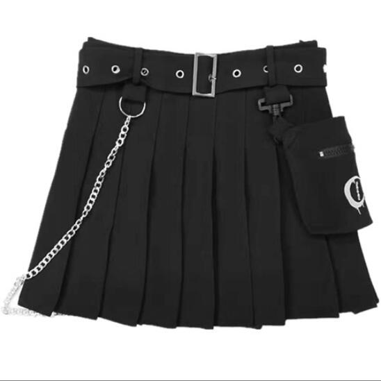 Faldas irregulares de cuadros para chicas de invierno universitario, bolsillos de cadena duros para chicas, faldas plisadas de media longitud, falda lolita de chica yanqui TM2: L