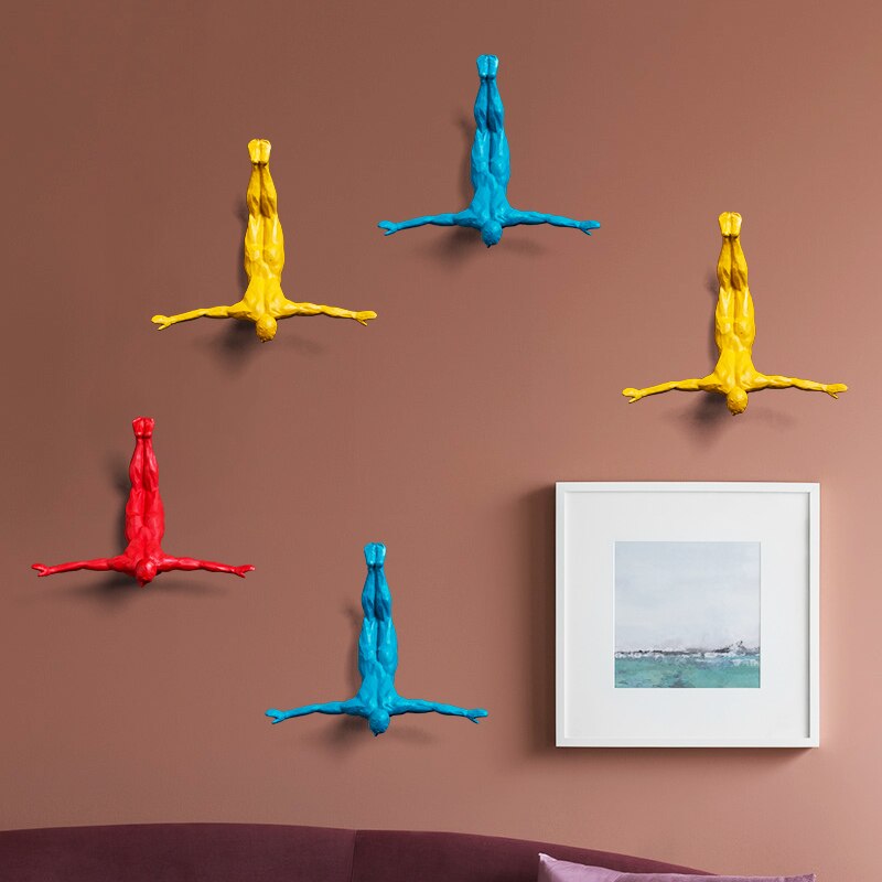 Bungee Springen Charakter nordisch Blau/gelb/verrotten Harz Zauberstab Hängen Dekoration Wohnzimmer Kreative Bunte Statue
