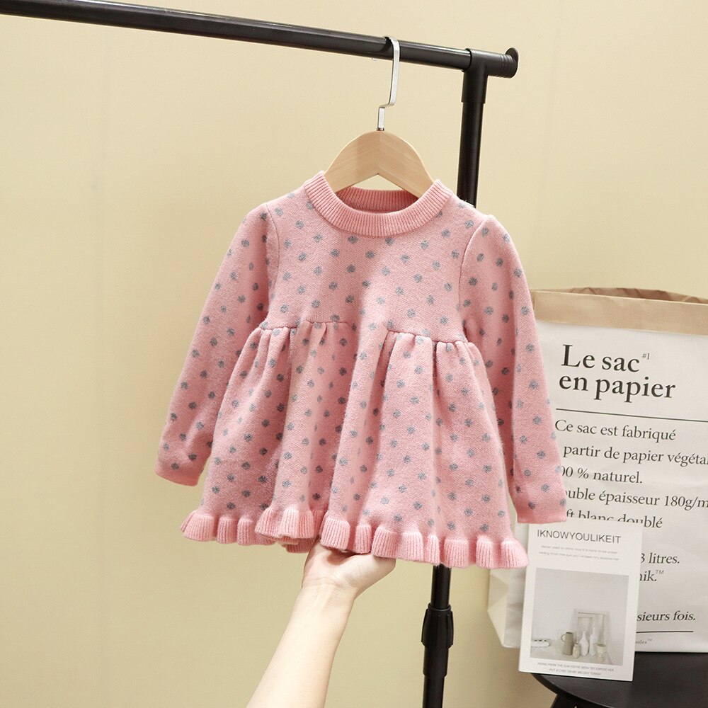 Baby Peuter Meisjes Swearter Jurk Xmas Stippen Jurk Met Lange Mouwen Herfst Winter Ruches Kleding Jaar Outfit: Pink / 6m