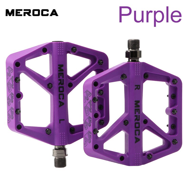 MEROCA Nylon Bicycle Pedals Ultralight Seal Bearings Mountain Road Bike Flat Platform WaterProof Bicycle Pedals Non-Slip Parts: PURPLE