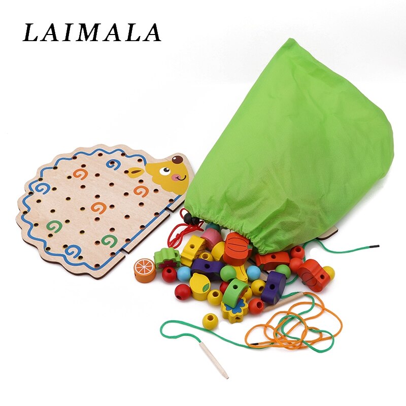 Di legno Riccio Frutta bambino Frutta Stringa Di Perline Stringa di Perline Infilare Perline di Giocattoli Riccio bambino Del bambino Del Capretto Giocattolo Educativo