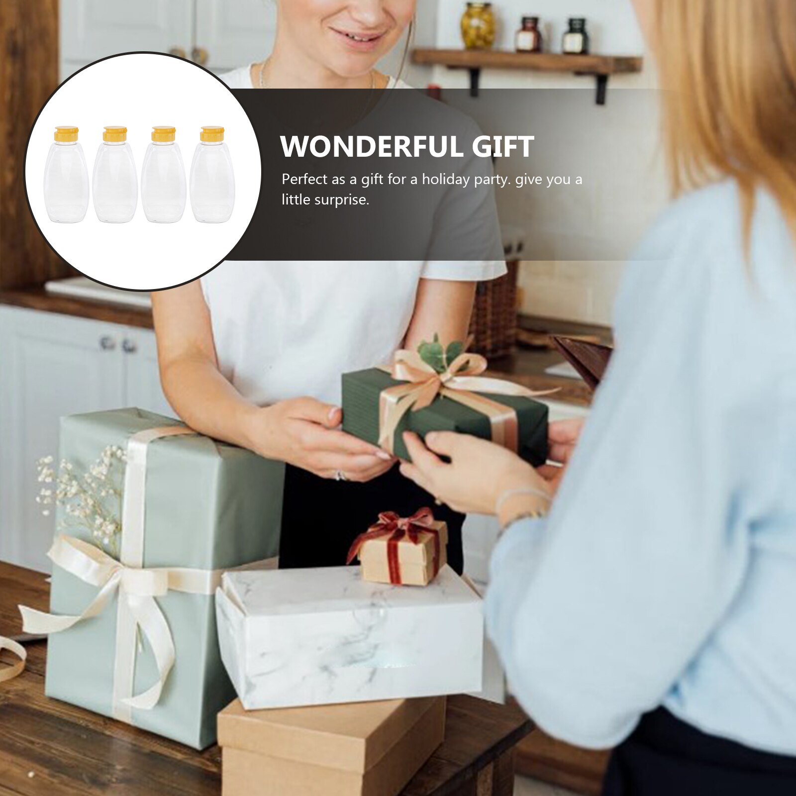 4pz trasparente plastica miele bottiglia cibo confezione bottiglia miele barattolo con coperchio miele bottiglia marmellata contenitore per casa (500g