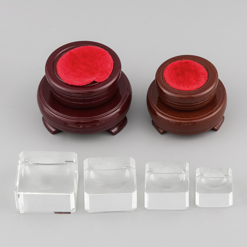 Retro Desktop Ornament Ball Display Stand Fixed Crystal Sphere Base Square Glass Holder Wood Pedestal Transparent Support