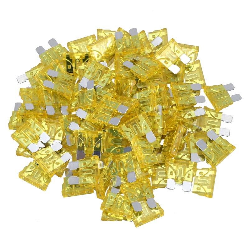 Vehicle Car 20A 20Amp Yellow Body Two Prong Blade ATC Fuse 100pcs: Default Title