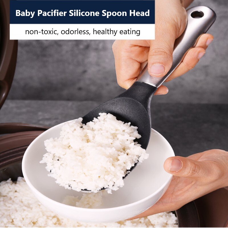 Non-Stick Stainless Steel Rice Spoon Rice Cooker Long Cooking Rice Spatula Scoop Black White Soup Spoon Kitchen Utensil Tablewar