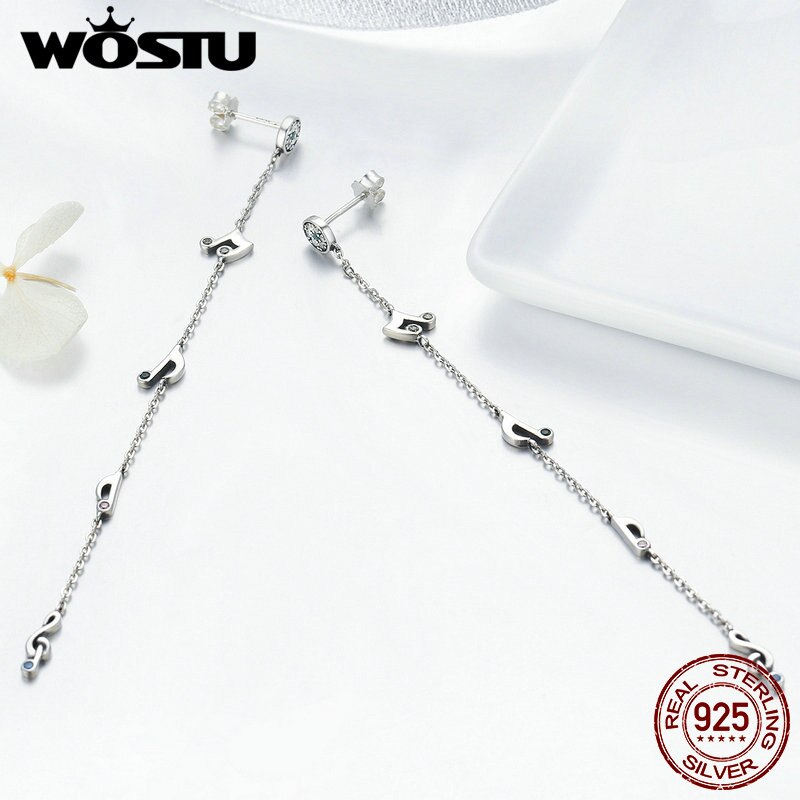 WOSTU Authentische 925 Sterling Silber Wiegenden Notizen Musik Ohrringe Für Frauen S925 Silber Edlen Schmuck CQE202