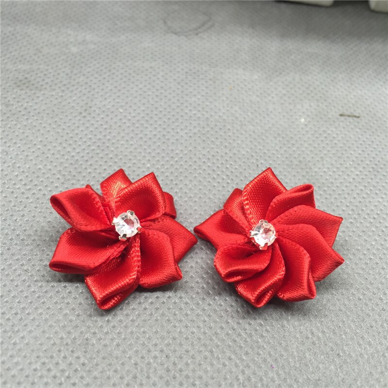 Ruban de fleurs en Satin, 10 pièces, avec des Appliques de perles de cristal, artisanat/garniture, bricolage: red