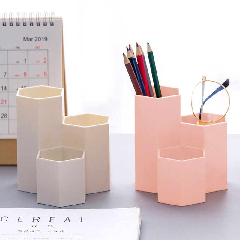Portalápices hexagonal original fresco caja de almacenamiento de escritorio de plástico simple suministros de oficina para estudiantes