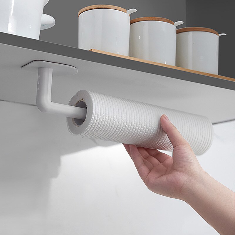 1 piece kitchen self-adhesive shelf paper towel holder roll paper holder under the cabinet for cabinet storage rack toilet