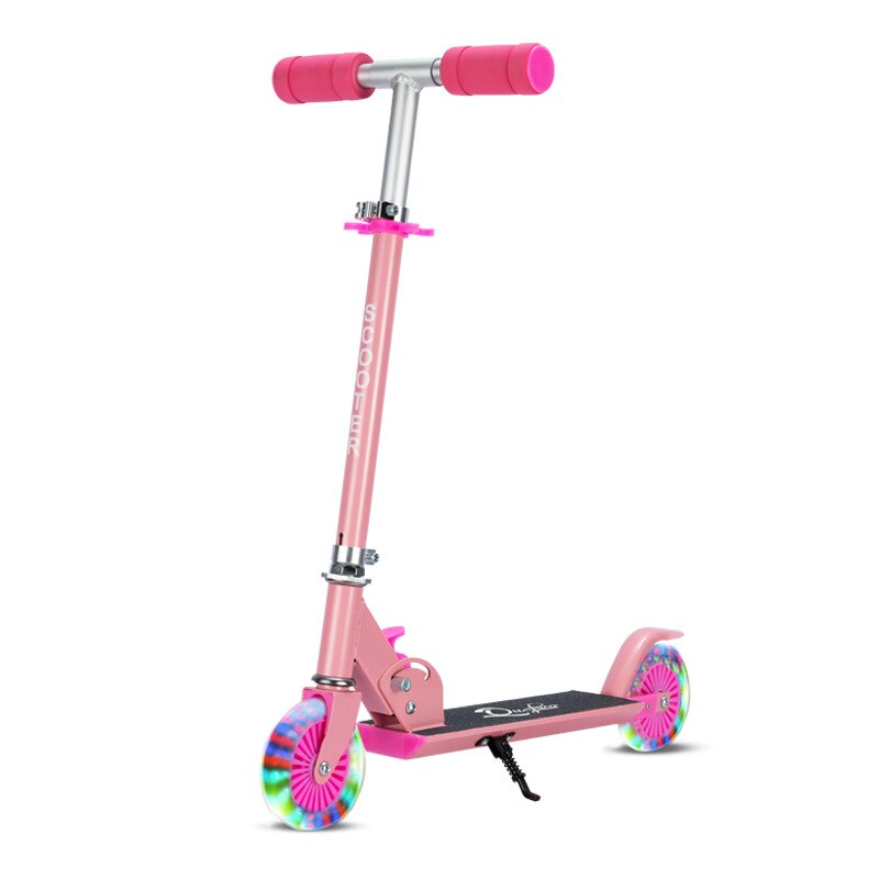 Barnescooter 2 hjul folde fod scootere led glans balance cykel justerbar højde skateboard spark scooter til børn sport legetøj: Lyserød med lys