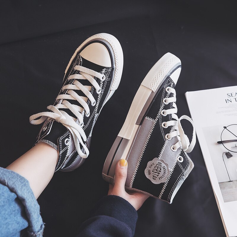 Chaussures en toile pour femmes, chaussures montantes, tendance, Patchwork, couleurs mélangées, Style, printemps,