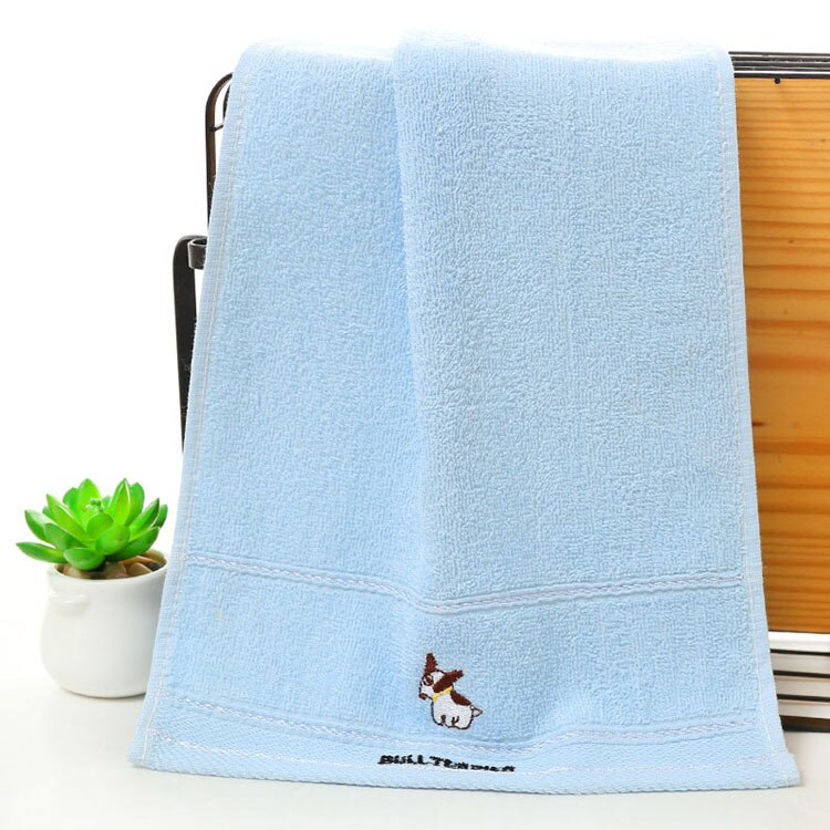 cotton children face cleaning towel 25*50cm embroidery cartoon dog towel Super absorbent kindergarten towel Baby bath towel: Blue