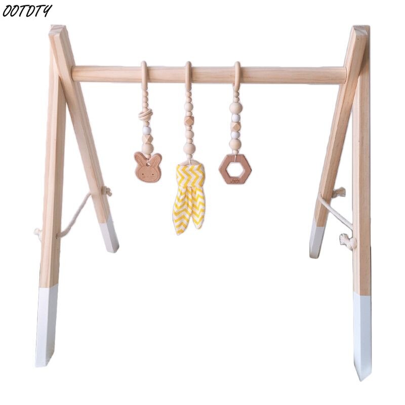 1 Set Nordic Cartoon Baby Houten Konijn Oor Speelgoed Hanger Baby Gym Fitness Rack Kit Peuter Infant Kamer Ornament Decoraties: WHITE