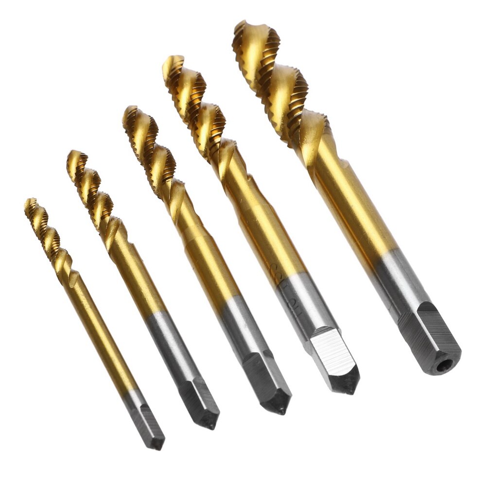 5pcs/lot Spiral Fluted Machine Screw Tap M3 M4 M5 M6 M8 Spiral Pointed Taps Thread Tap Drill Titanium Coated