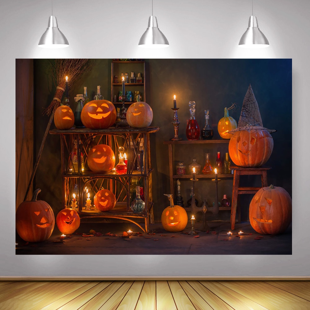 Halloween Kürbis Laterne Fotografie Kulissen Magier Haus Halloween freundlicher Porträt Hintergrund Kerze Trank Photocall