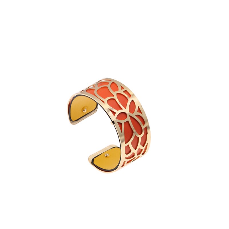 25mm Flower Reversible Interchangeable Leather Cuff Bracelet Bangles with Gold Color Manchette Femme Bracelet Jewelry for Women: WZ0516