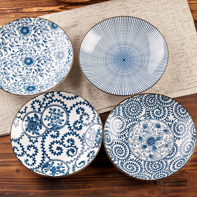 WHYOU 1piece 7inch Cermic Serving Western Food Steak Plate Breakfast Dish Japanese-Style Kitchen Supplies Tableware