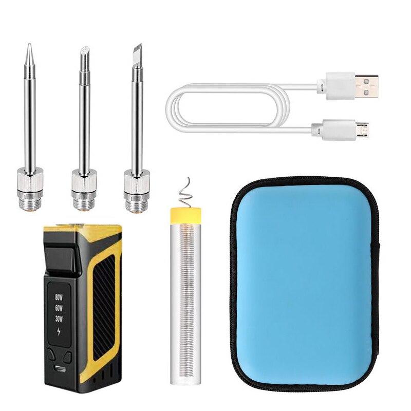 High-power 30-80W battery-powered soldering iron USB charging soldering iron 510 port portable wireless charging soldering iron: Yellow