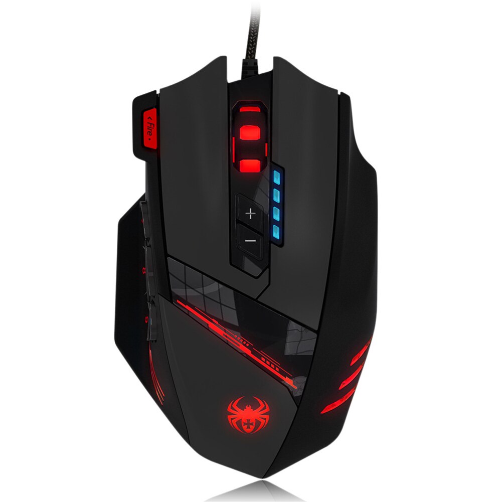 ZELOTES-ratón óptico C-12 para videojuegos, Mouse con cable USB, 4 engranajes, 4000DPI, ajustable, con retroiluminación colorida, 12 Botones programables: Default Title