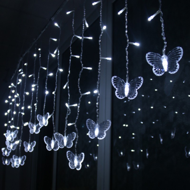 Guirnalda de mariposas LED rosa y morado, cortina de luces de hadas para habitación, sala de estar, hogar, decoración de boda, decoraciones para dormitorio: Rojo / M