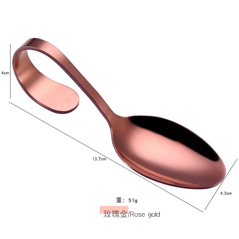 1 Pcs 304 Stainless Steel Hotel Buffet Kitchen Curved Handle Dessert Soup Spoon Cutlery Kitchen Accessories Drinking Tools: Rose Gold