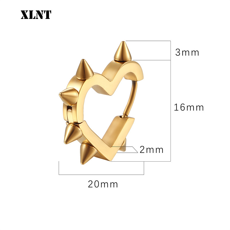 Exaggerated Spike Rivet Heart Stud Earrings For Women Men 3 Colors Stainless Steel Ear Buckle Piercing Goth Jewelry aretes