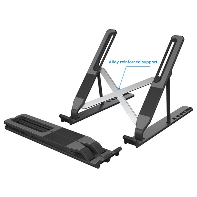 Draagbare Legering Laptop Stand Opvouwbaar Ondersteuning Base Notebook Stand Voor Macbook Pro Computer Laptop Houder Cooling Beugel Riser: Alloy Black