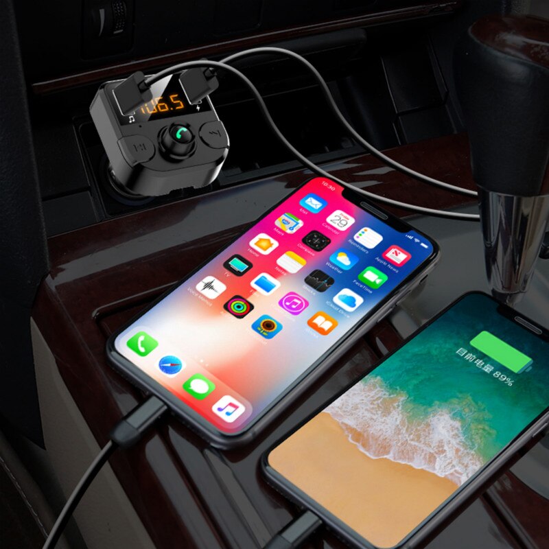 3.4a schnelllade-autoladegeräte, fm-transmitter, bluetooth, dual-usb-handyladegerät, schnellladefunktion,  mp3 tf- karten-musiksystem