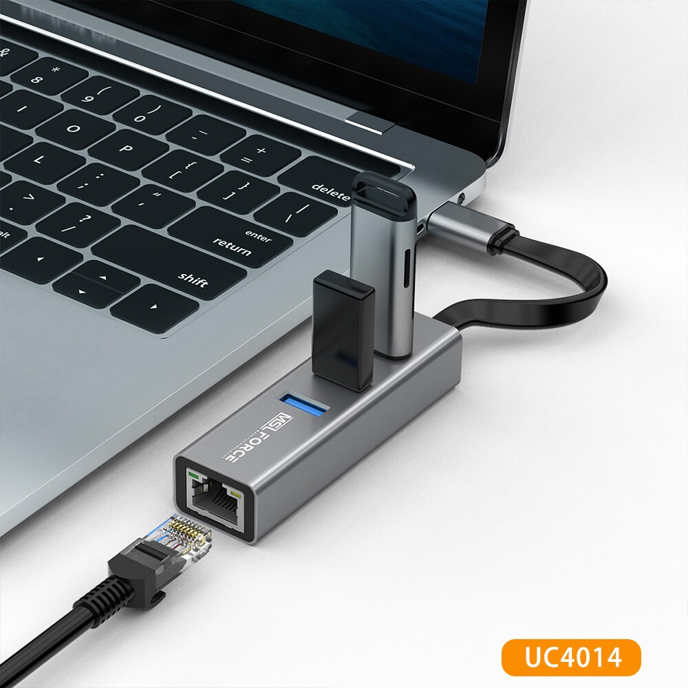 Usb 3-port hub com rj45 ethernet switch gigabit 1000mbps com fio adaptador lan para macbook air pro, imac, xps, superfície com TYPE-C: Default Title