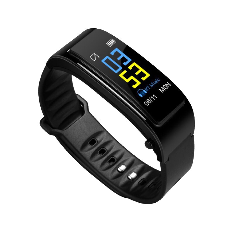 -Bluetooth Earphone Smart Watch Health Tracker Pedometer Fitness Bracelet Smart Wristband Bluetooth Headset: black