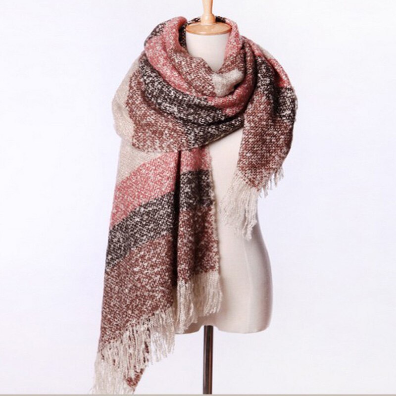 Women Fall Winter Mohair Cashmere Like Scarf Long Size Warm Scarves & Wraps For Lady Casual Patchwork Accessories