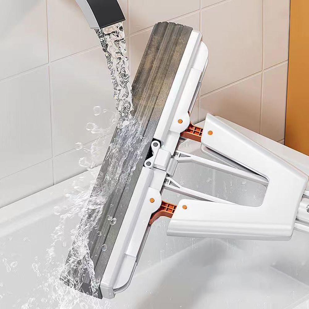 Klemt selvdrenerende gummimopp i bomull håndfri magisk selvrensende flatmopp gjenbrukbar svamp husholdningsgulvrengjøringsverktøy