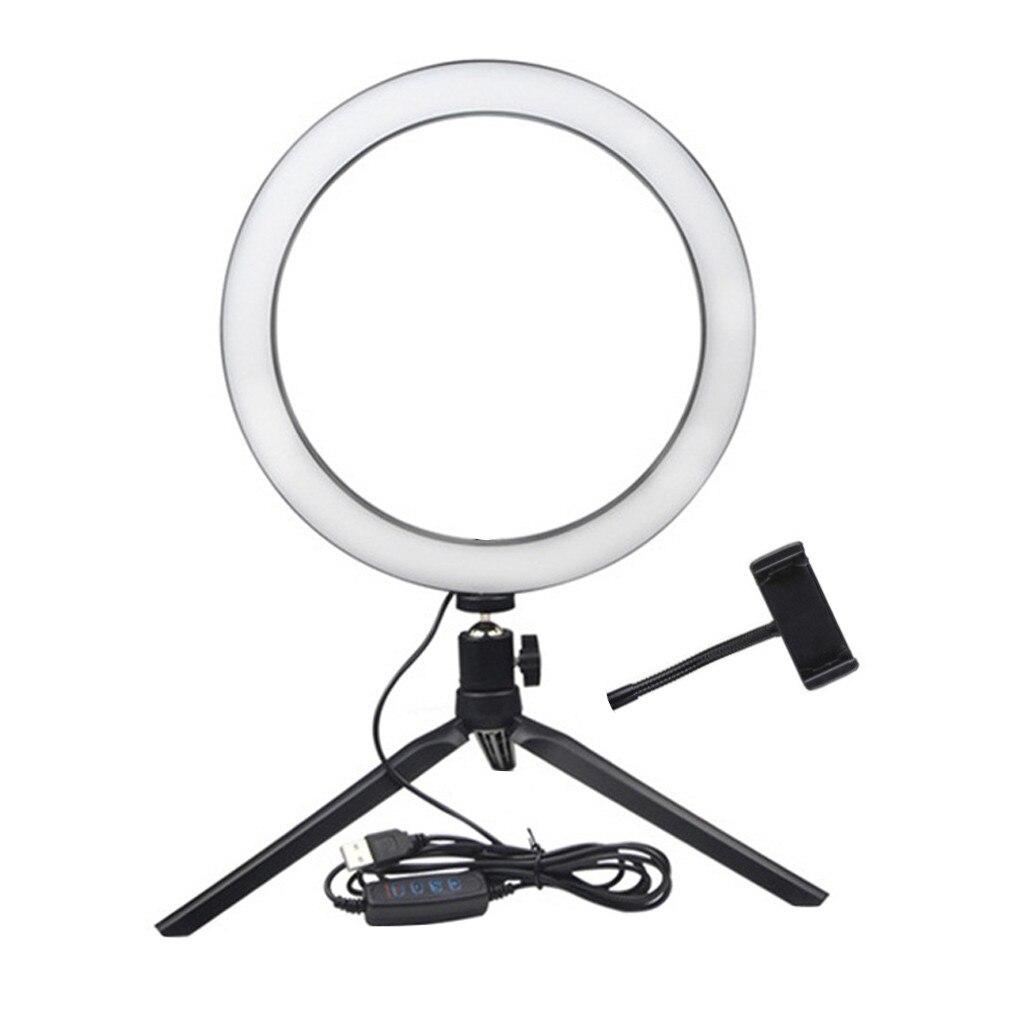 LED Ring Fill-Light Lamp Tripod Stand With Light Foldable Selfie Camera Phone Holder Studio Video Dimmable Desktop Light Rack