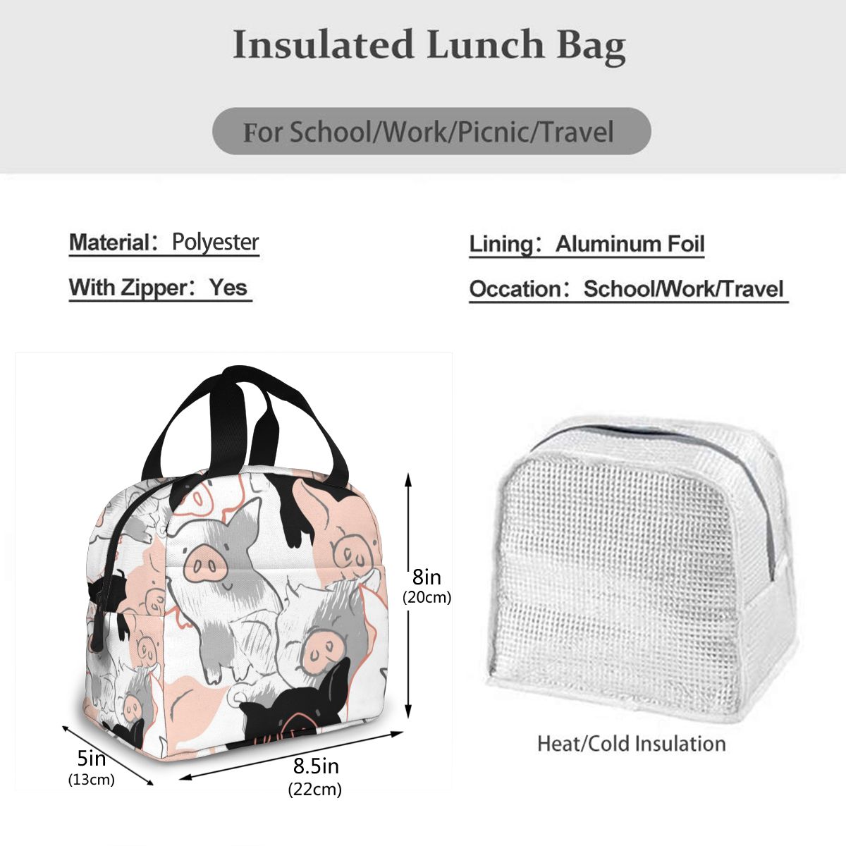 Funny Pigs Cooler Lunch Box Portable Insulated Lunch Bag Thermal Food Picnic Lunch Bags