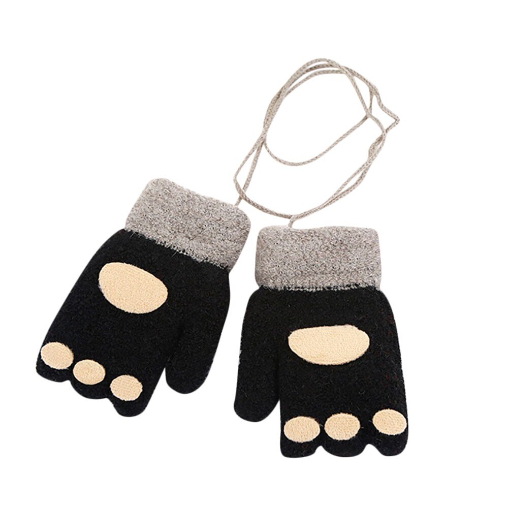 Children Cartoon Patchwork Gloves Children Kids Winter Cartoon Fingerprint Patchwork Keep Warm Mittens Gloves Детские Перчатки: Black