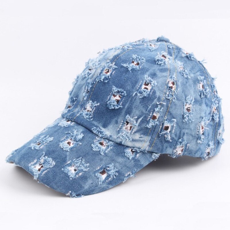 Xdanqinx damekasket vintage gammelt hul dekoration cowboyhatte til kvinder justerbar størrelse vasket denim personlighed hip hop hat