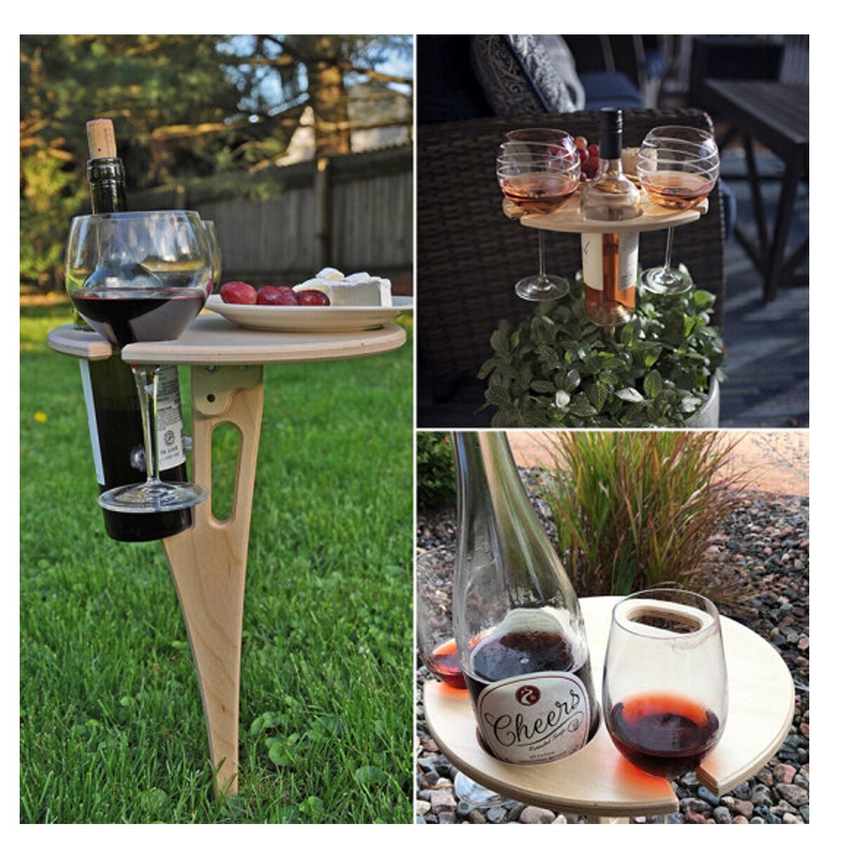 Foldable Wine Table Easy To Carry Portable Mini Wooden Round Desktop Picnic Camping Beach Garden Outdoor Tools