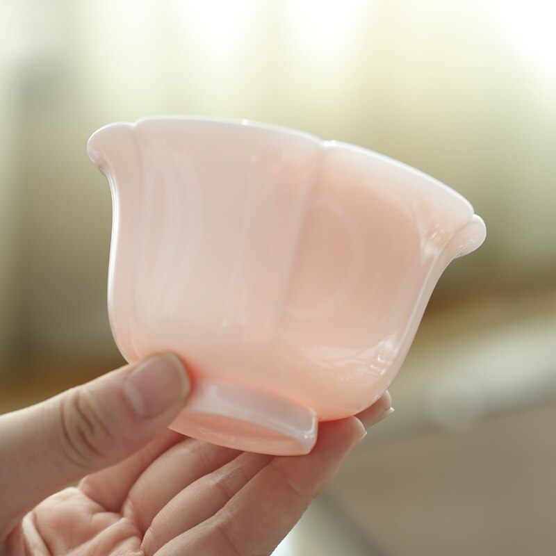 Cover Teacup Handmade Single Colored Glaze Petals Ceramic Tea Bowl Kung Fu Tea Set Gaiwan Tea Ceremony Bowl