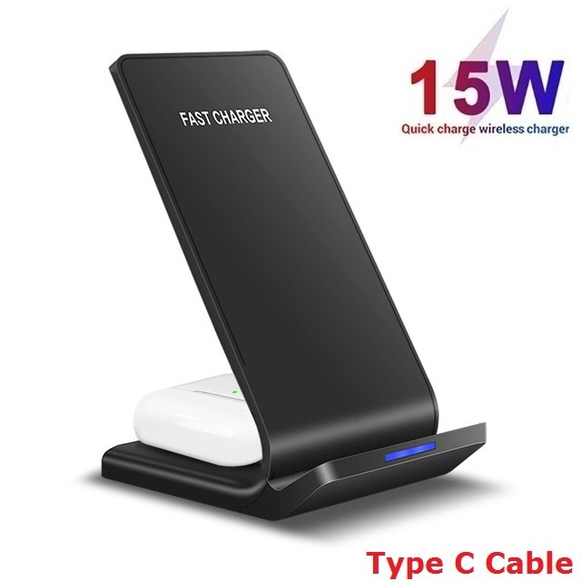 Fdgao 15W 2 In 1 Draadloze Oplader Stand Voor Iphone 11 Xs Xr X 8 Airpods Pro Qi Snelle opladen Houder Voor Samsung S9 S10 S20 Knoppen: 2 in 1 Charging