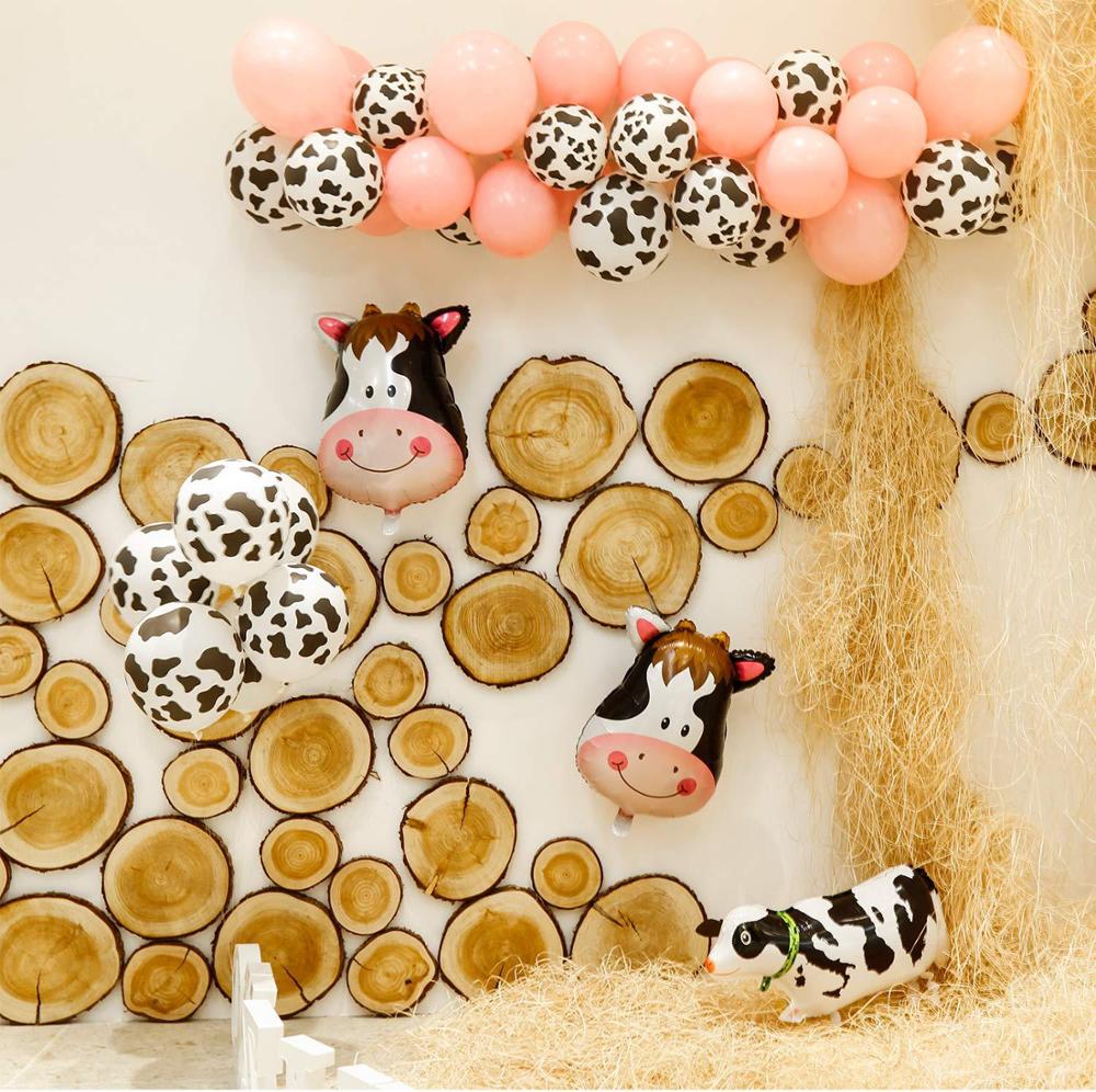 12 stk / lot tegneserie dyr globos ko print latex balloner til gård tema fødselsdagsfest indretning zabra hoved baby shower forsyninger