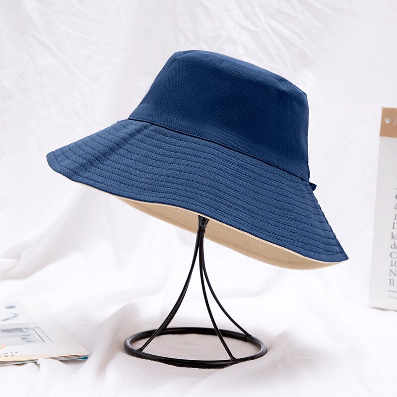 Fisherman's Hat Red Double Face Covering Hat Travel Big Edge Sun Hat Women's Versatile Japanese Net: Navy Blue - M