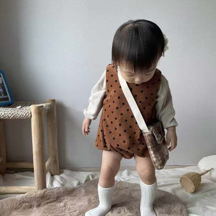 Herfst Baby Meisje Bodysuit Mode Dot Print Baby Meisje Corduroy Jumpsuit Kids Jongens Overalls Katoen Mouwloze Kleding