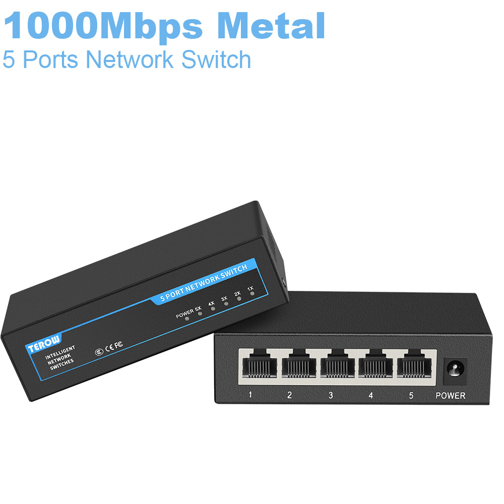 Switch Gigabit a 5 porte e 8 porte TEROW, switch di rete Ethernet 10/100/1000 Mbps con 802.3at/af, design silenzioso plug-and-play compatto: Grigio