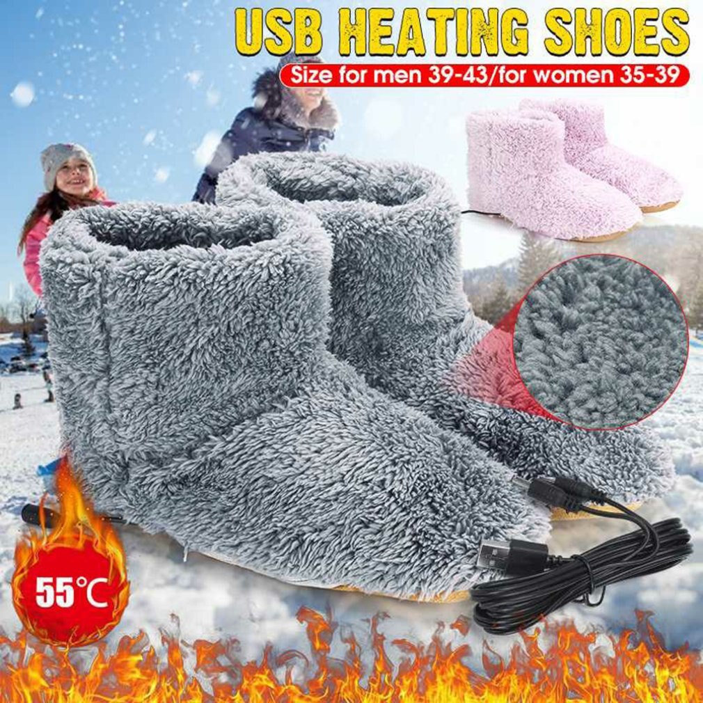 Electric Heated Shoes Comfortable Plush Foot Warmer Shoes Washable USB Charging Electric Heating Shoes for