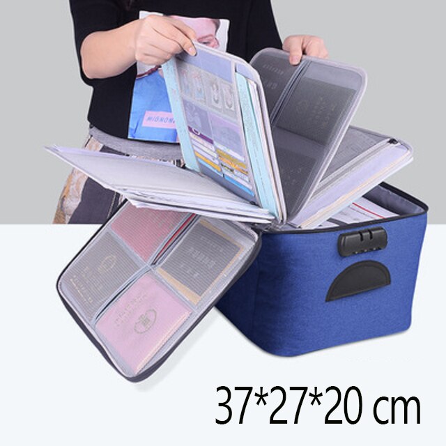 Large Capacity Document Organizer Bag With Lock Portable Card Bag Travel Storage Box For Important File Multi-Function Case: Blue-F